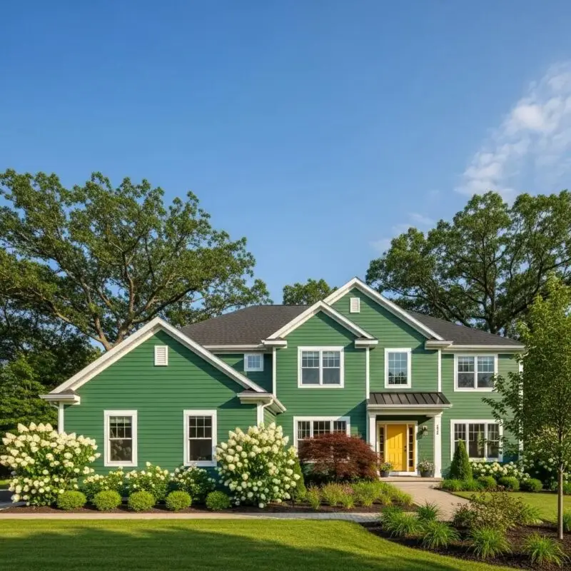 Eco-friendly vinyl siding on a Wisconsin home surrounded by greenery