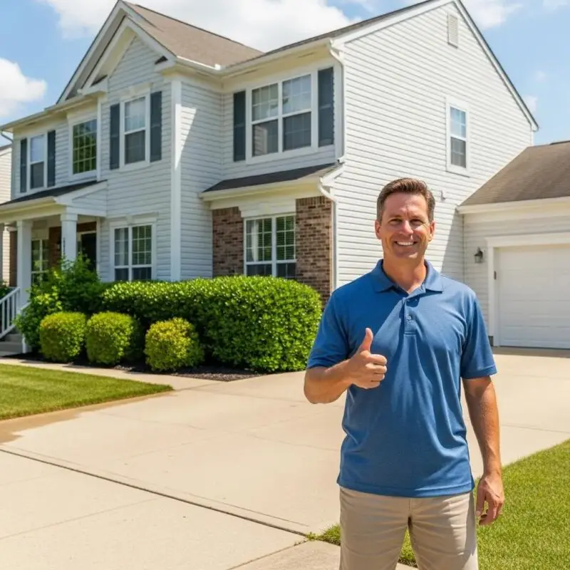 Satisfied customer giving a thumbs up after a successful power washing service