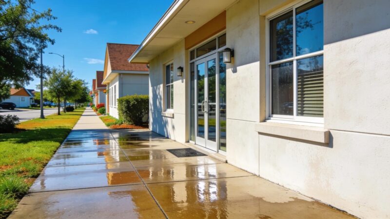 Clean residential and commercial property exteriors demonstrating the benefits of pressure washing