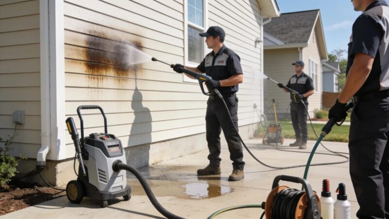 Professional team providing expert exterior siding cleaning services in Union Grove, WI
